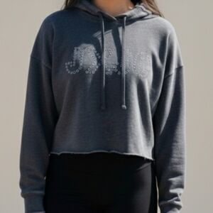 Juicy Couture Charcoal Women's Medium Hoodie Super soft Y2K Cropped Distressed